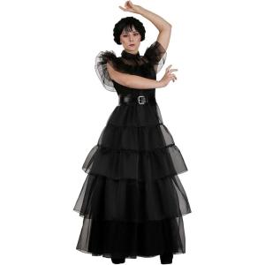 Women’s Rave’N Dance Wednesday Addams Costume Dress for Adults | Faux Leather Belt, Organza Skirt for Halloween