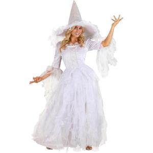 Women’s White Witch Costume Dress Elegant White Fairy Cosplay Outfit for Halloween