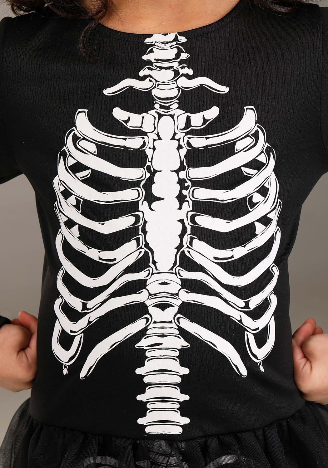 image:imageGirls Skeleton Costume with Tulle Skirt Jumpsuit Headband and Bone Details