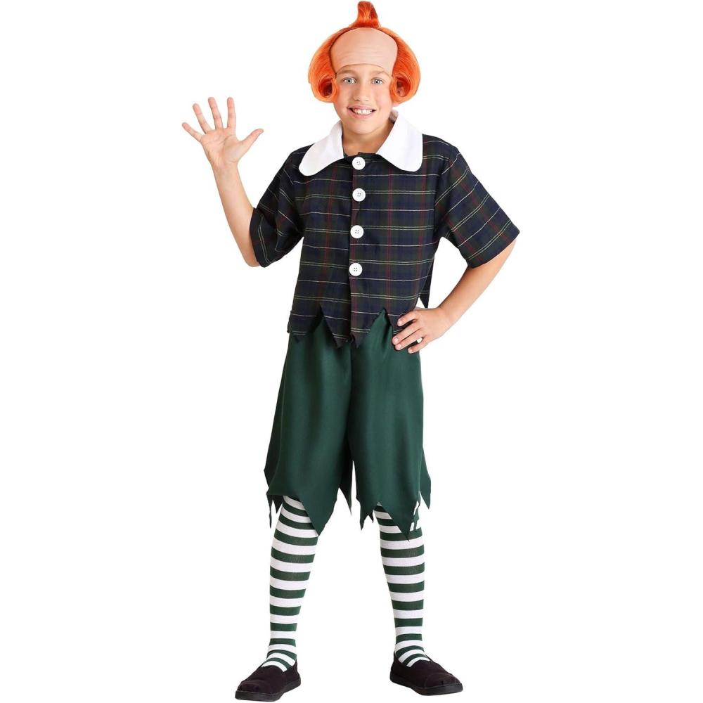 image:imageChild Munchkin Costume for Kids Plaid ButtonUp Shirt Drawstring Shorts  Green amp White Striped Socks
