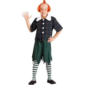 Child Munchkin Costume for Kids Plaid Button-Up Shirt, Drawstring Shorts – Green & White Striped Socks