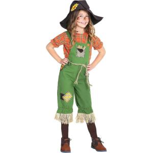 Girls Scarecrow Halloween Costume | Overalls, Shirt, Hat, & Gloves for Harvest Festivals & Fall-Themed Parties(Costume)