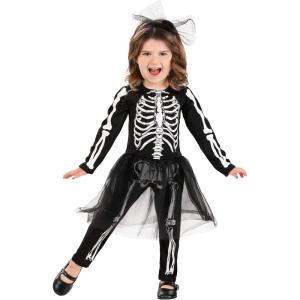 Toddler Lil Miss Skeleton Costume, Black and White Bones Outfit, Halloween Tulle Skirt and Bow