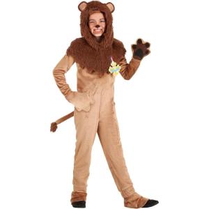 Wizard of Oz Cowardly Lion Costume for Kids, Cuddly Lion Jumpsuit with Mane & Tail for Movie Character Cosplay