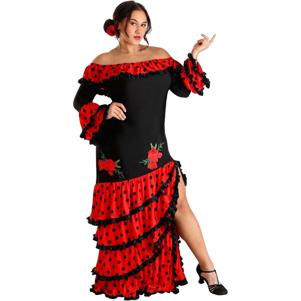 image:imageFun Costumes Womens Exclusive Plus Size Spanish Senorita Long Ruffled Dress for Halloween