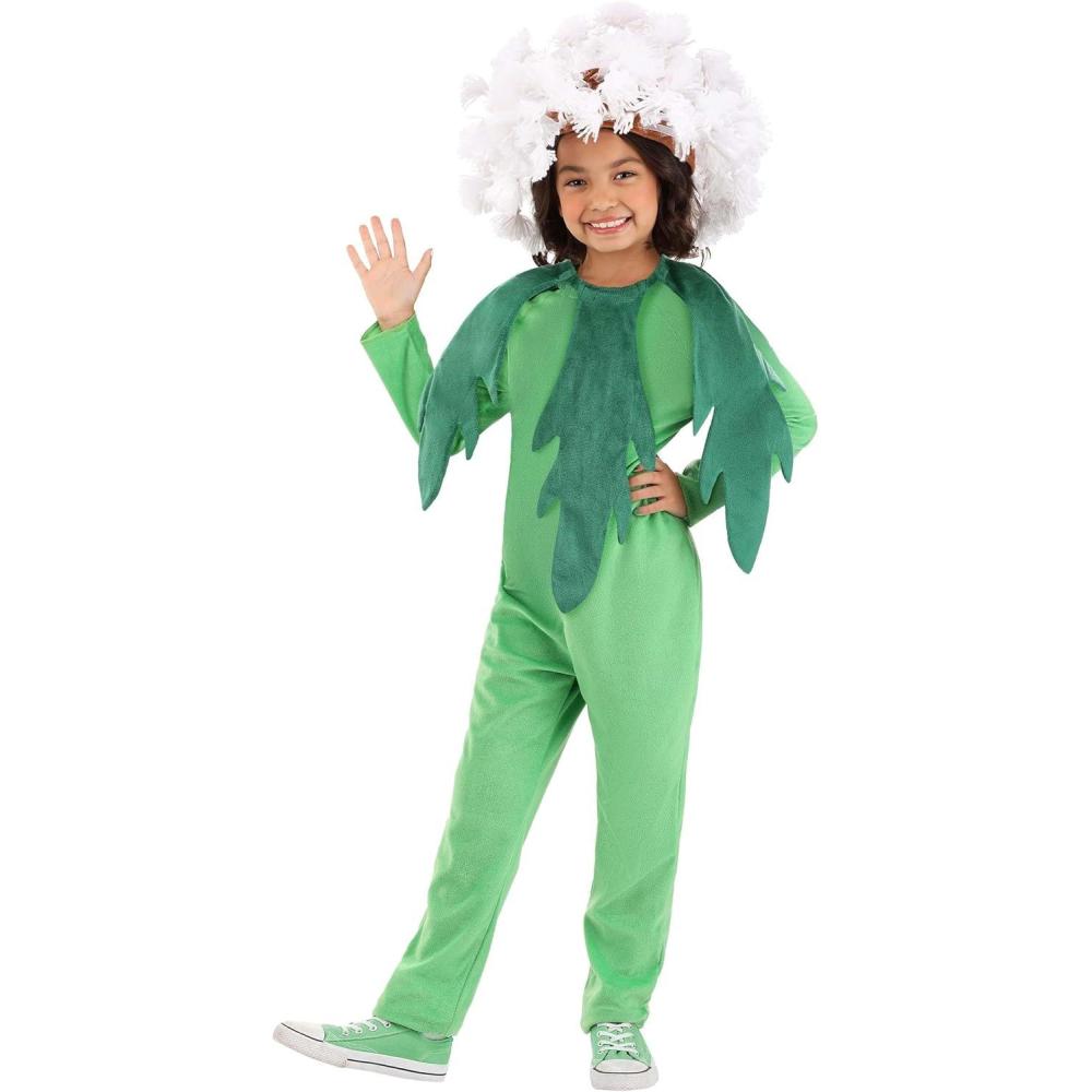 image:imageKids Puffball Dandelion Halloween Costume  Cute Green Flower Plant Jumpsuit with Headpiece