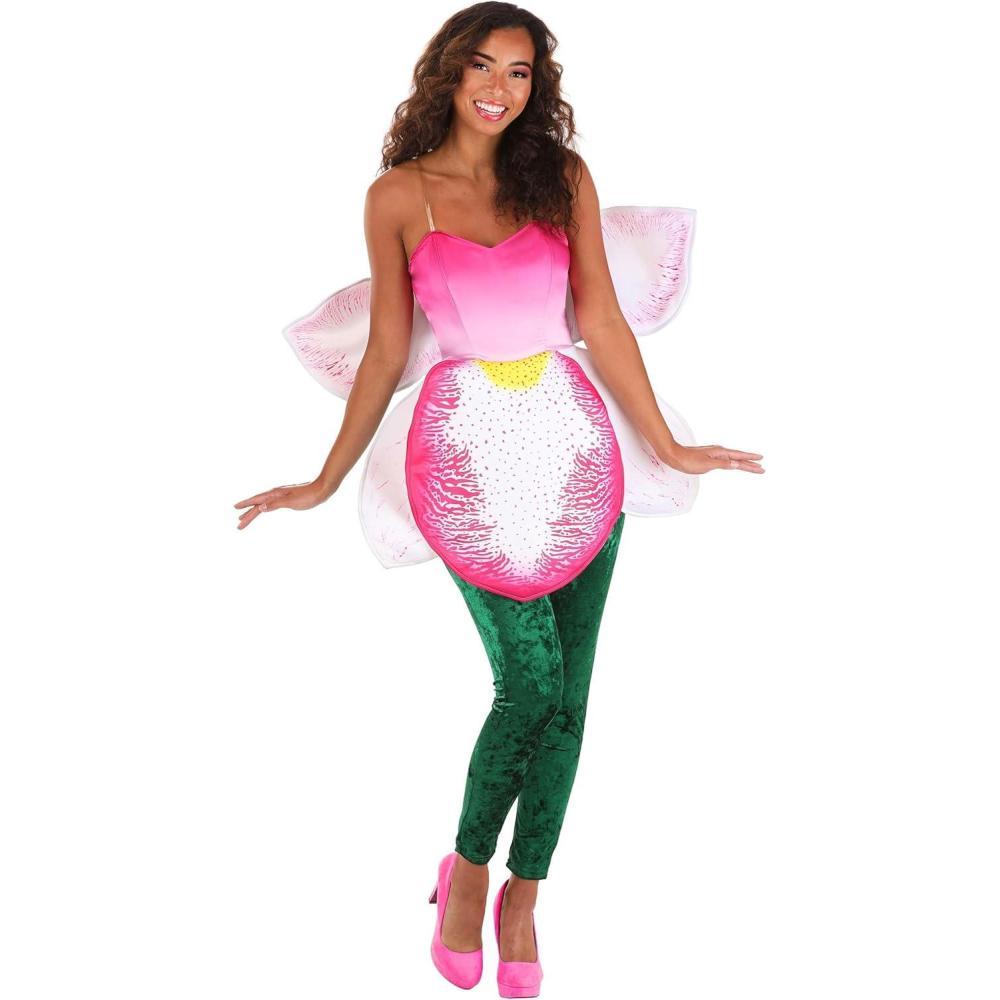 image:imageWomens Orchid Flower Costume with Stretch Satin Jumpsuit and Petal Wings for Halloween and Themed Events