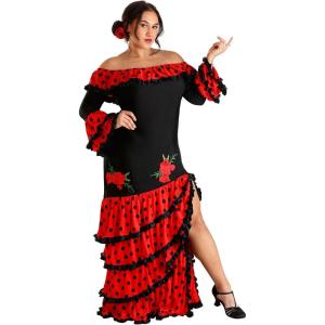 Fun Costumes Women’s Exclusive Plus Size Spanish Senorita, Long Ruffled Dress for Halloween