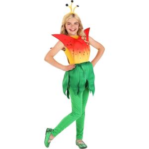 Girl’s Vibrant Tiger Lily Flower Costume, Green & Red Flower Outfit
