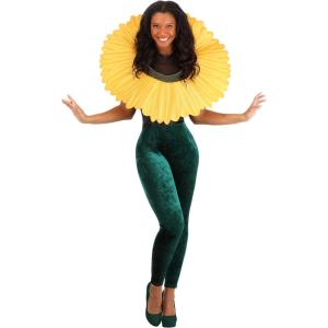Women’s Sunflower Costume | Bright Yellow Field Flower Jumpsuit w/Back Zipper & Collar Piece(Sunflower)