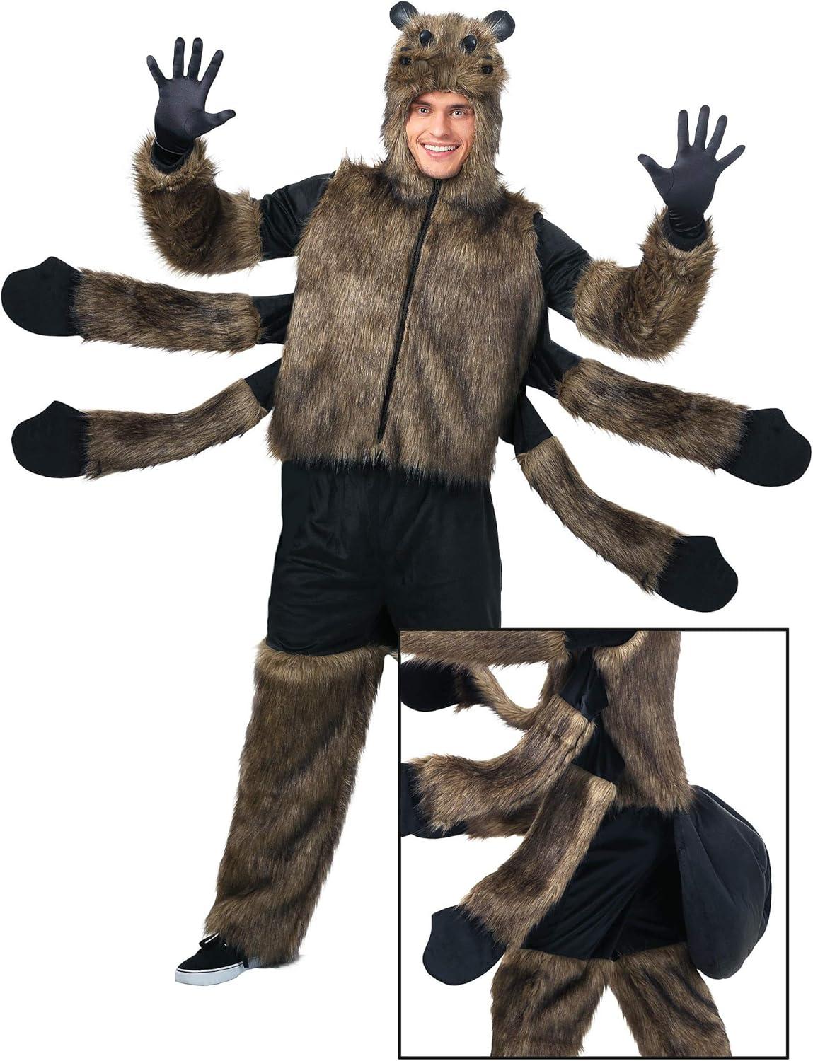 image:imageAdult Furry Spider Halloween Costume Creepy Tarantula Outfit with Hooded Shirt Attached Spider Legs Fuzzy Body and Pants