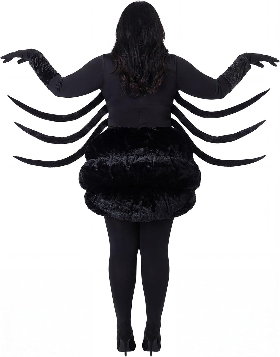image:imageBlack Widow Costume for Women Plus Size Velvet Bodysuit with Bustle Skirt Spider Legs Red Hourglass