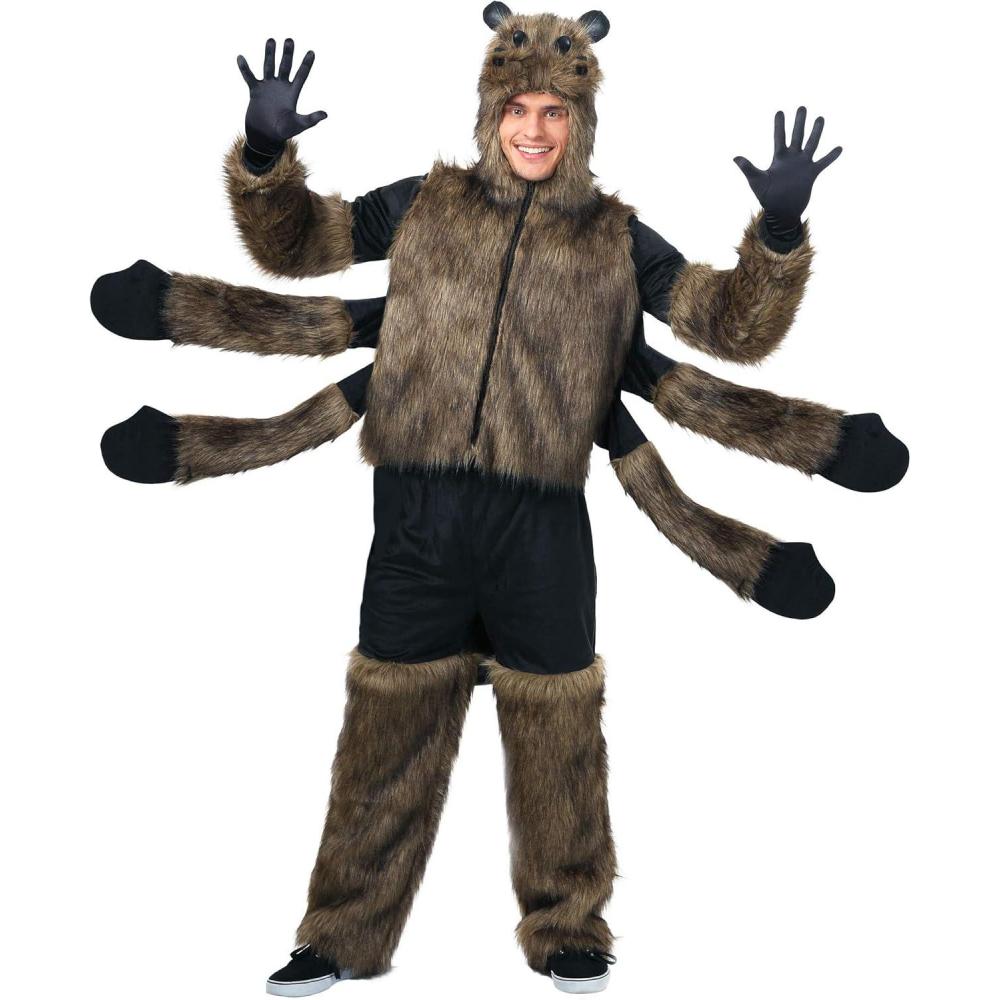 image:imageAdult Furry Spider Halloween Costume Creepy Tarantula Outfit with Hooded Shirt Attached Spider Legs Fuzzy Body and Pants