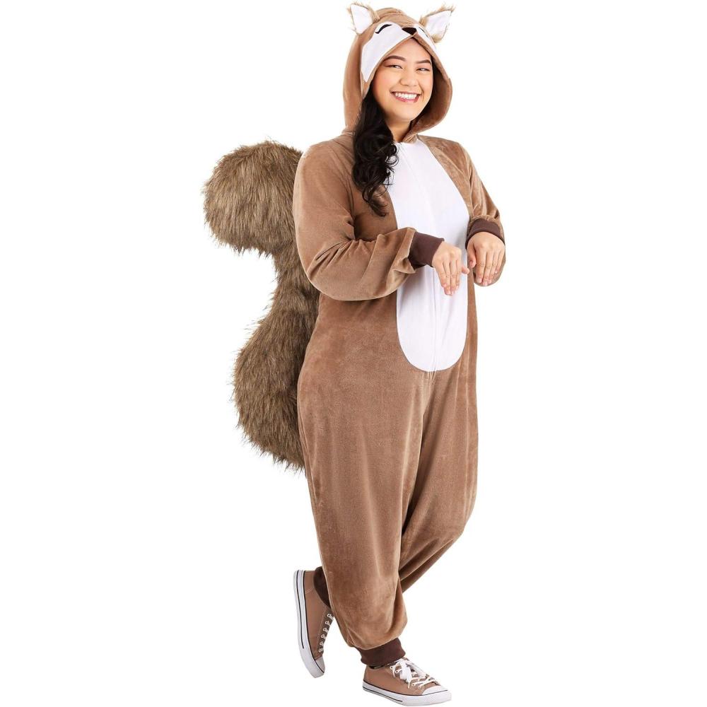 image:imagePlus Size Scampering Squirrel Costume Womens Squirrel Jumpsuit with Furry Tail Animal Onepiece for Halloween