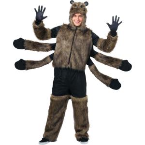 Adult Furry Spider Halloween Costume | Creepy Tarantula Outfit with Hooded Shirt, Attached Spider Legs, Fuzzy Body, and Pants