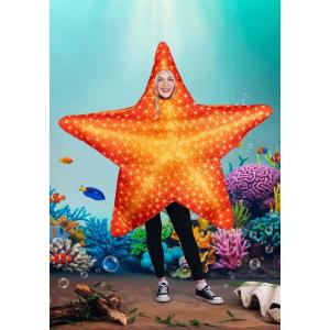 Adult Orange Starfish Costume | Underwater Sea Creature Outfit | One Piece Printed Ocean Star Tunic