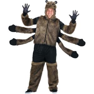 Adult Plus Size Furry Spider Halloween Costume | Hooded Shirt with Attached Spider Legs and Pants for a Fun, Spooky Look