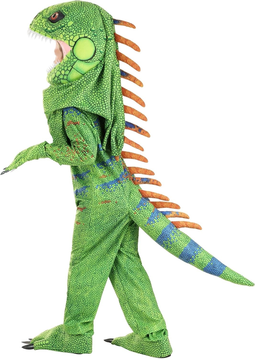 image:imageKids Green Iguana Costume with Scaled Jumpsuit Stuffed Spikes amp Claws Headpiece amp Shoe Covers