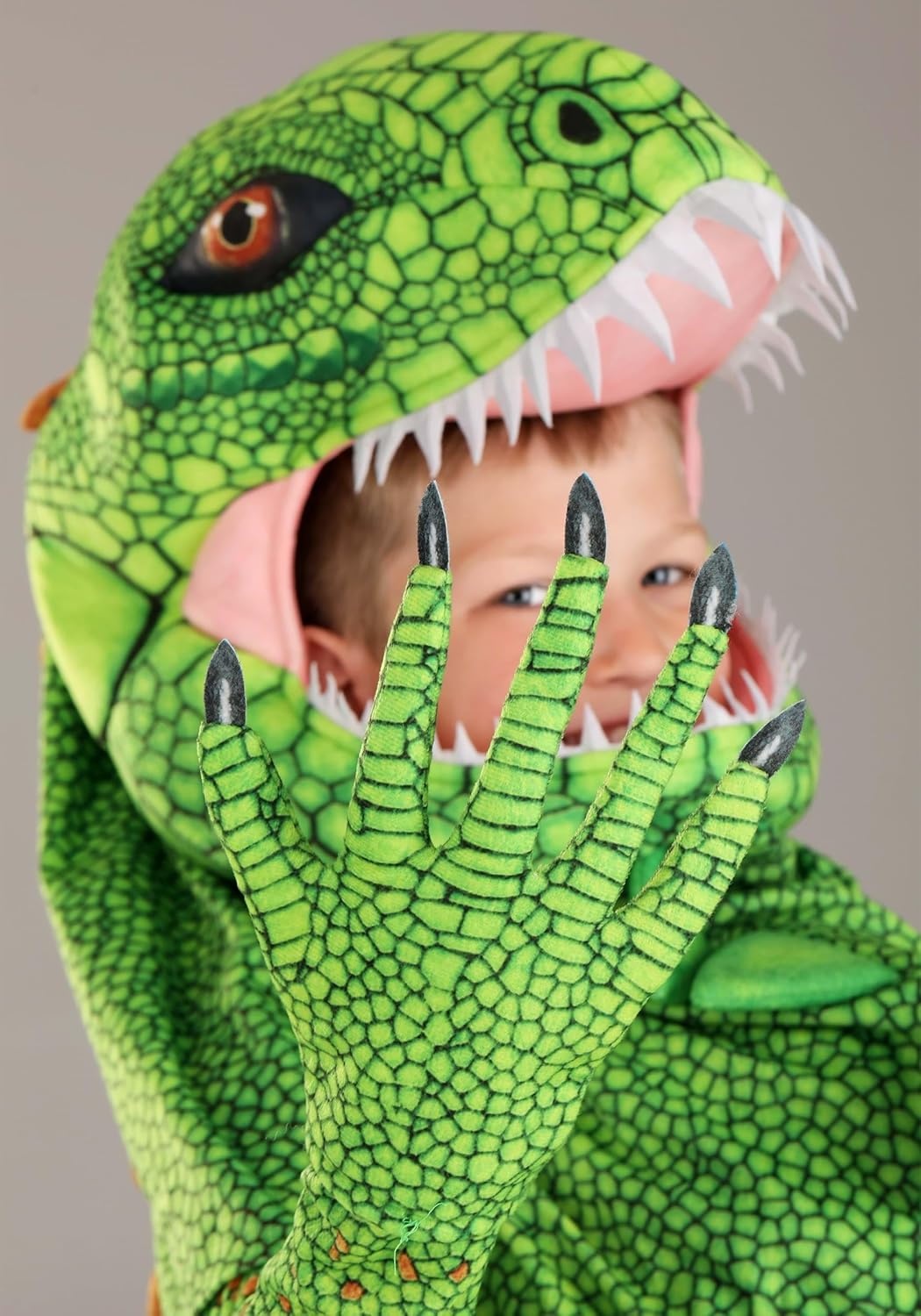 image:imageKids Green Iguana Costume with Scaled Jumpsuit Stuffed Spikes amp Claws Headpiece amp Shoe Covers