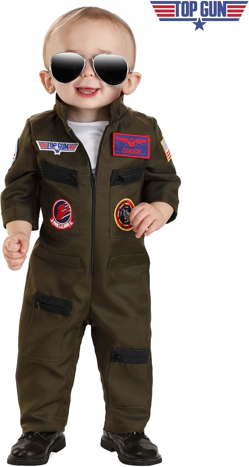 image:imageInfant Top Gun Flight Suit Halloween Costume Tiny Maverick in Training Outfit Officially Licensed