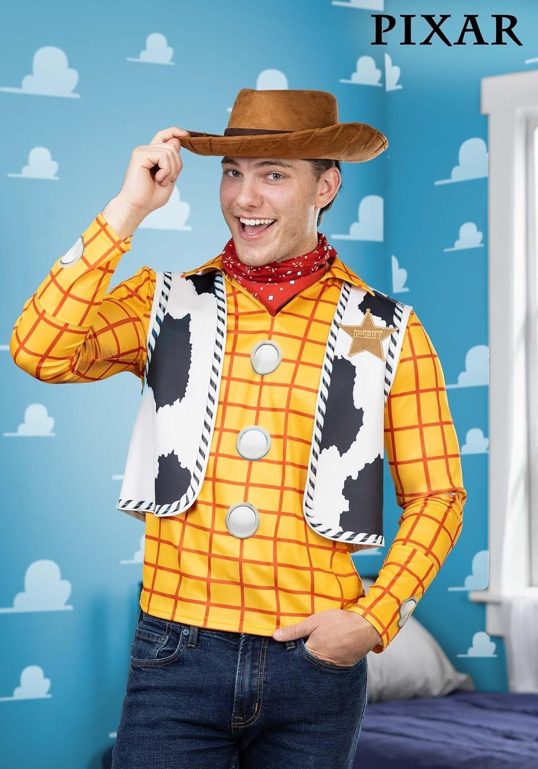 image:imageAdult Pixar Toy Story Woody Costume Accessory Kit Includes Shirt Vest Hat and Bandana for Cowboy Outfit