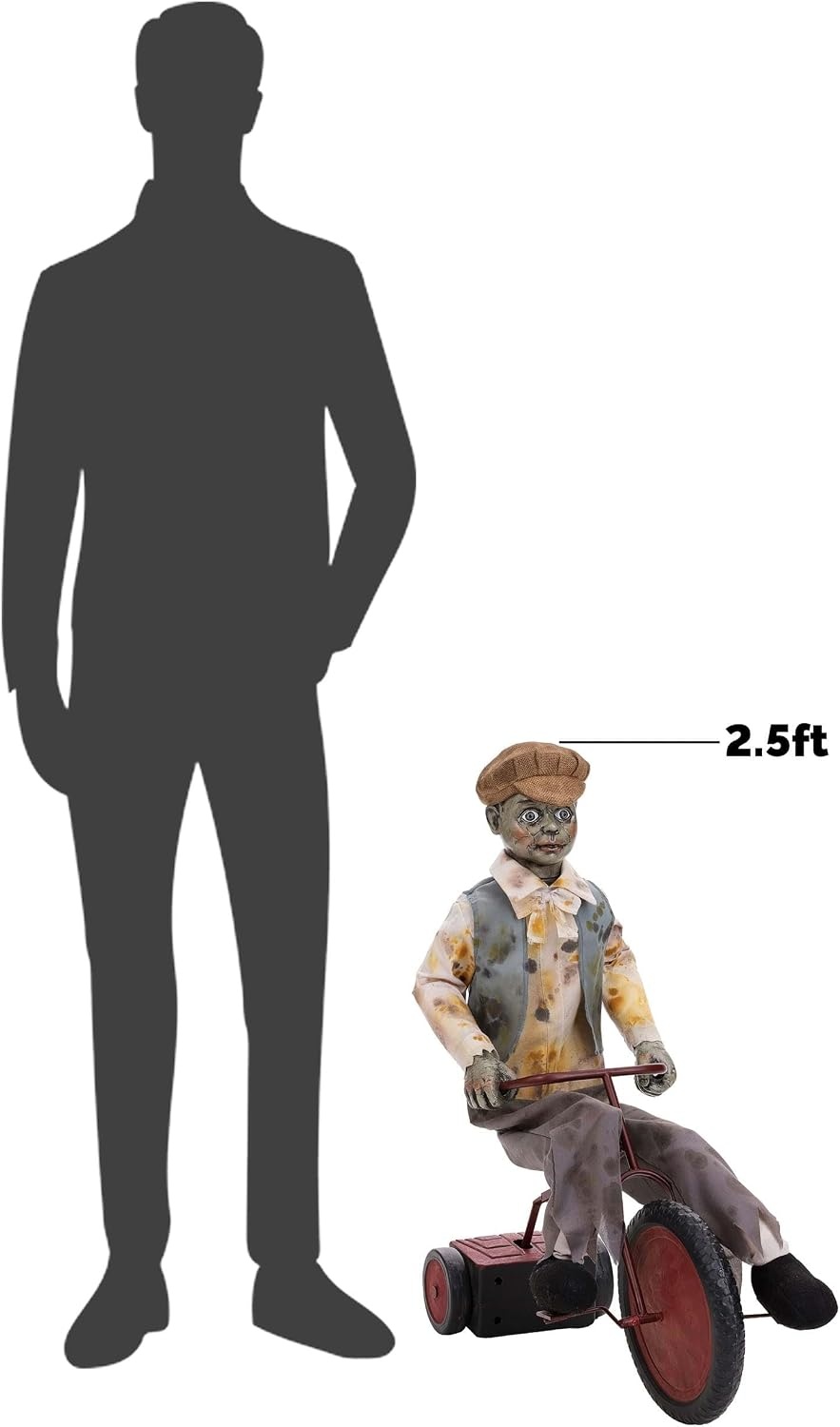 image:imageFun Costumes 25FT Wheels McGee Tricycle Doll Animatronic Creepy Moving Doll Halloween Decoration with Glowing Eyes Music