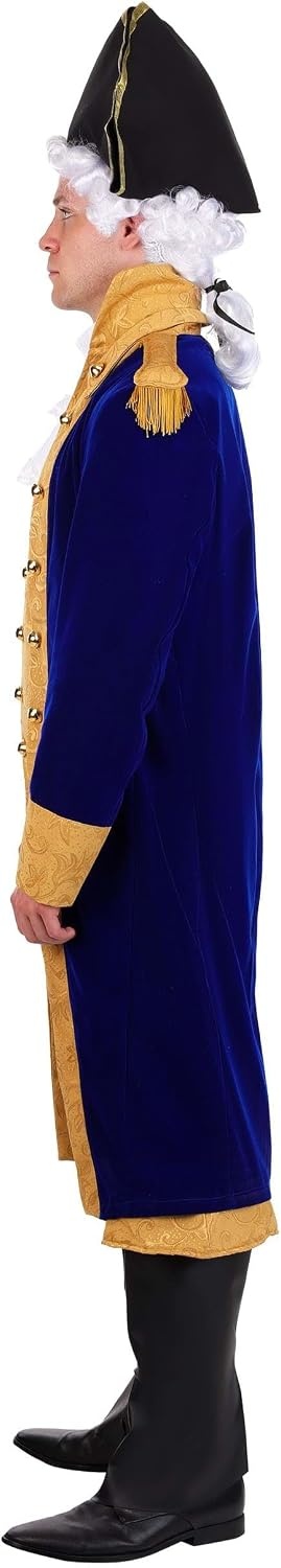 image:imageGeorge Washington Colonial Costume for Men Blue Velvet Jacket Vest Pants Hat Ascot Boot TopsCostume