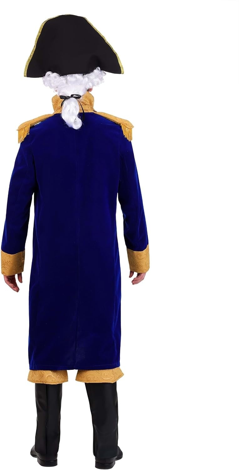 image:imageGeorge Washington Colonial Costume for Men Blue Velvet Jacket Vest Pants Hat Ascot Boot TopsCostume