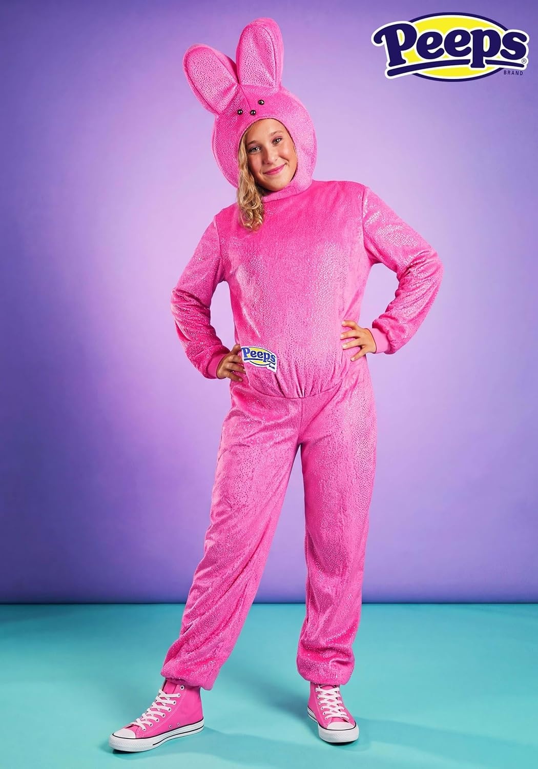 image:imageEaster Pink Bunny Peeps Costume for Adults Glittery Jumpsuit amp Plush Headpiece Officially Licensed