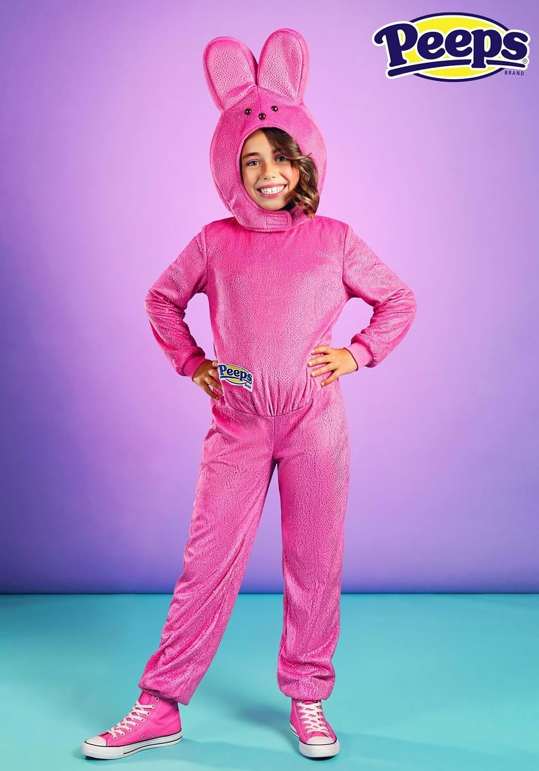 image:imageEaster Pink Bunny Peeps Costume for Kids Glittery Jumpsuit amp Plush Headpiece Officially Licensed