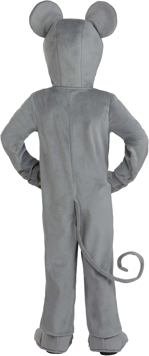 image:imageToddler Grey Mouse Costume for Kids Minky Jumpsuit with Hood Ears Tail and Shoe Covers Child Halloween Outfit