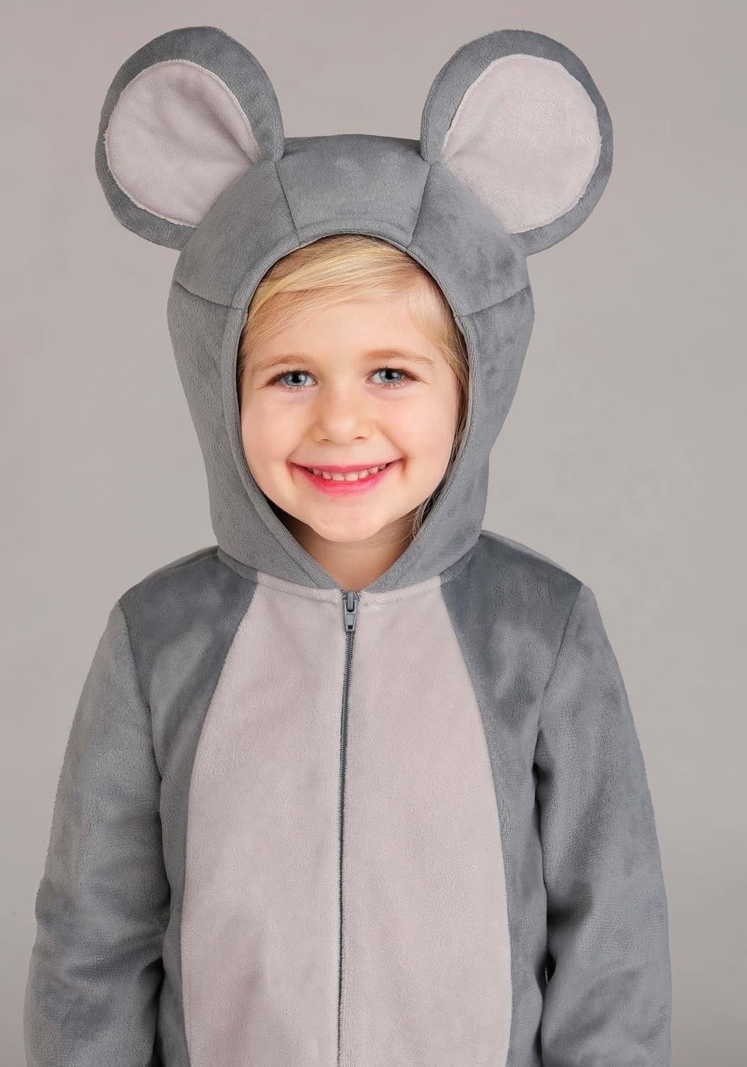 image:imageToddler Grey Mouse Costume for Kids Minky Jumpsuit with Hood Ears Tail and Shoe Covers Child Halloween Outfit