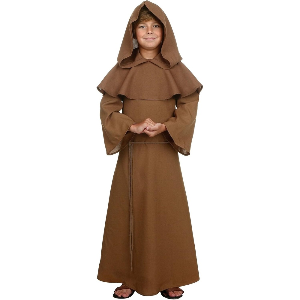 Monk Costume for Kids, Brown Medieval Hooded Robe Halloween Costume ...